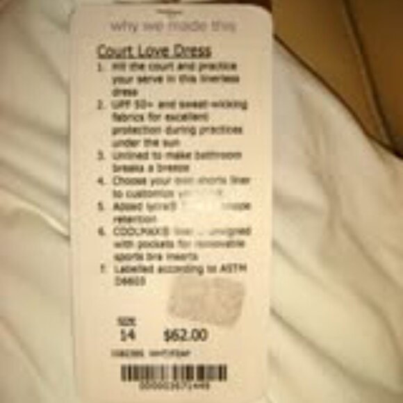 New with tags Ivivva Girl by Lululemon 🍋Court Love Dress white size 14 - Picture 6 of 6